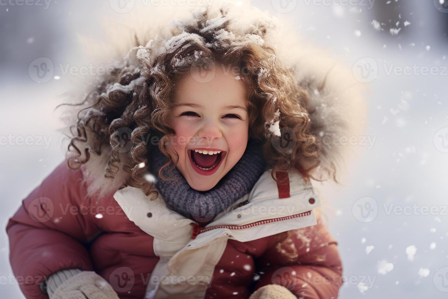 AI generated Adventurous Smiling kid sledding snow outdoor nature. Generate Ai photo