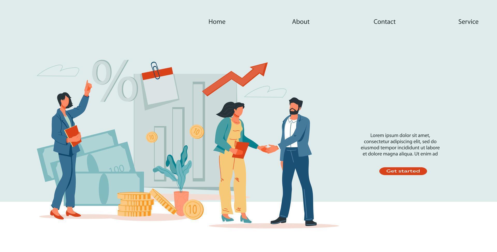Business partnership and hand shake, signing documents and partners agreement concept for website or landing page with business people, flat vector illustration. Business successful negotiations.