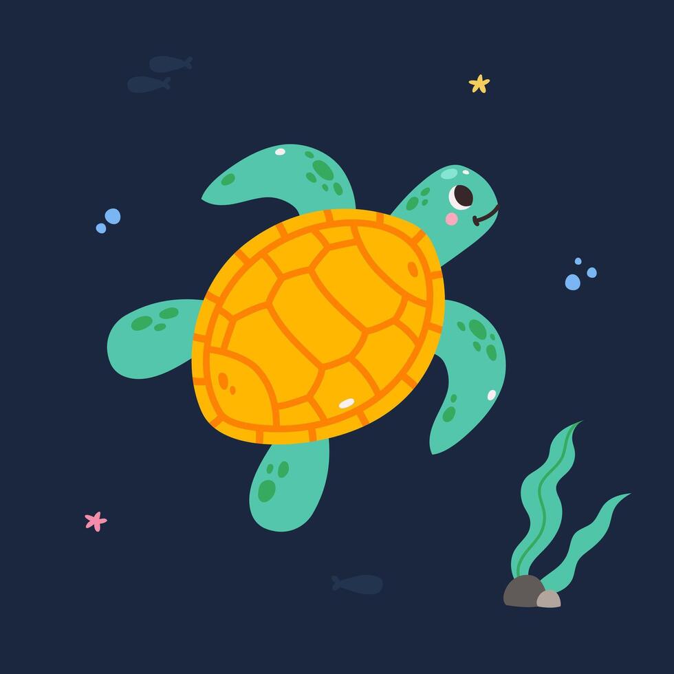 Cute cartoon turtle, vector illustration
