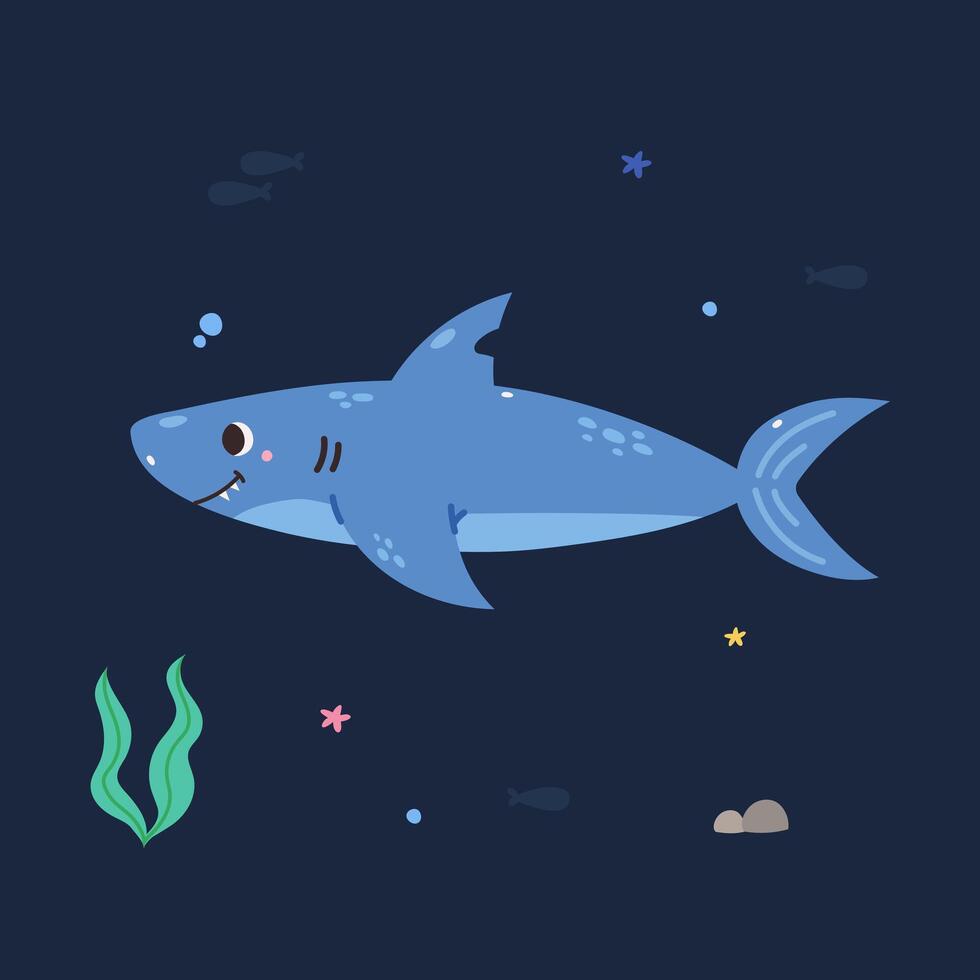 Cute cartoon shark, vector illustration