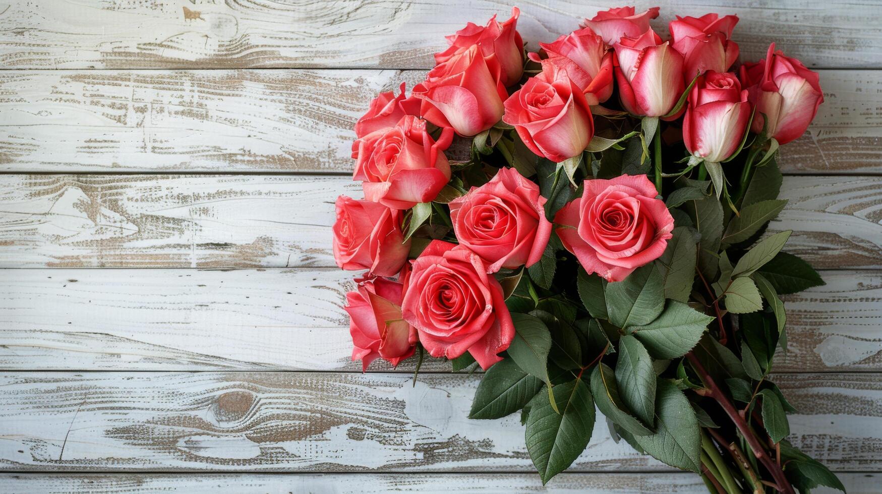 AI generated Red Roses on Wooden Table photo