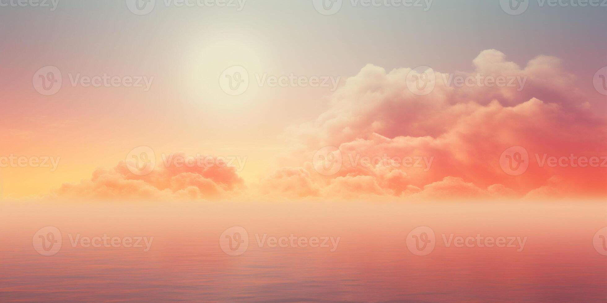 AI generated A banner with a beautiful peach fuzz color shy with giant clouds and water. Fogy sea and sun beauty. Copy space photo