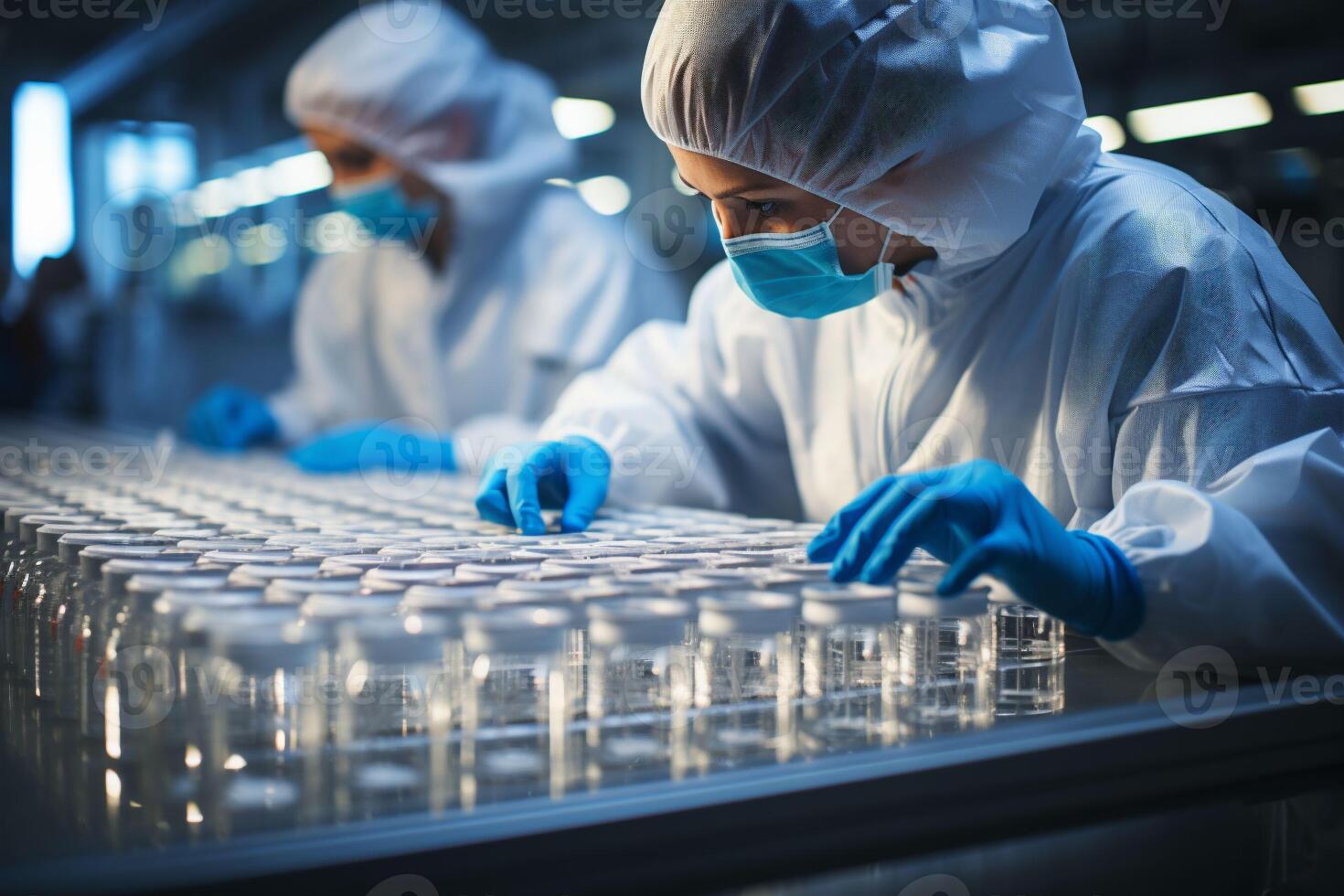 AI generated Laboratory technician with face masks and gloves photo