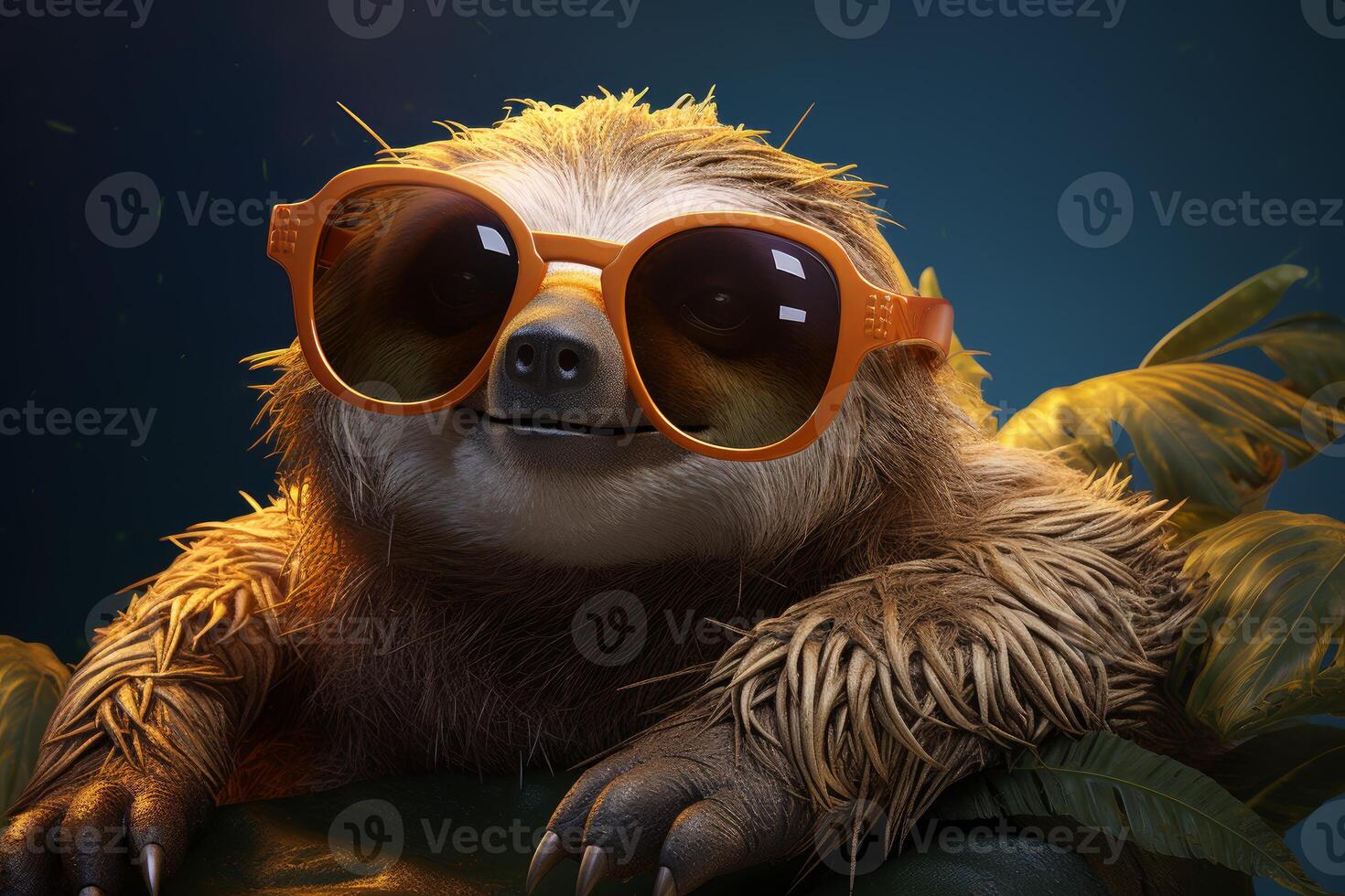 AI generated Fashionable Sloth summer sunglasses smile. Generate Ai photo