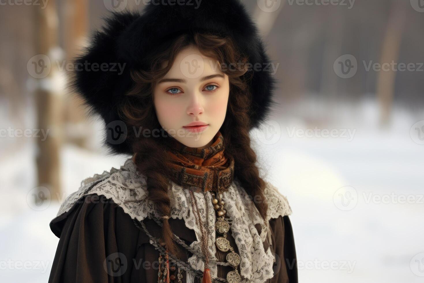 AI generated Insulated Russian girl winter clothes sunny light. Generate Ai photo