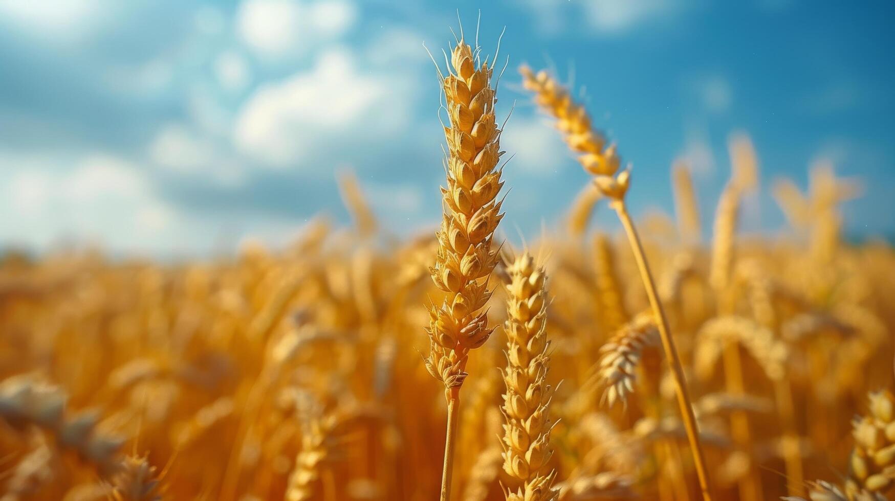 AI generated Two Silos in Wheat Field Under Cloudy Blue Sky photo