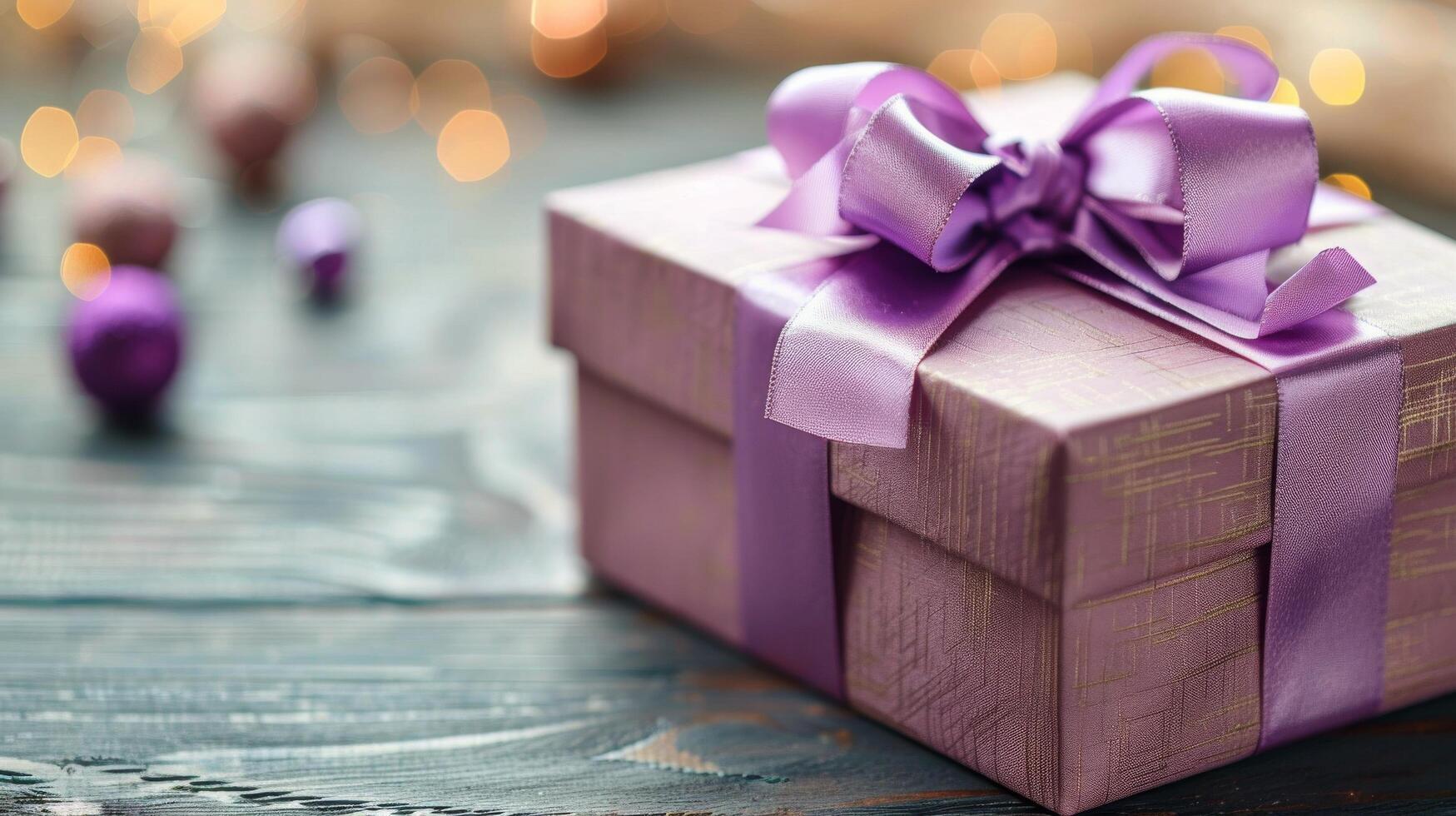 AI generated Close Up of Purple Wrapped Present photo