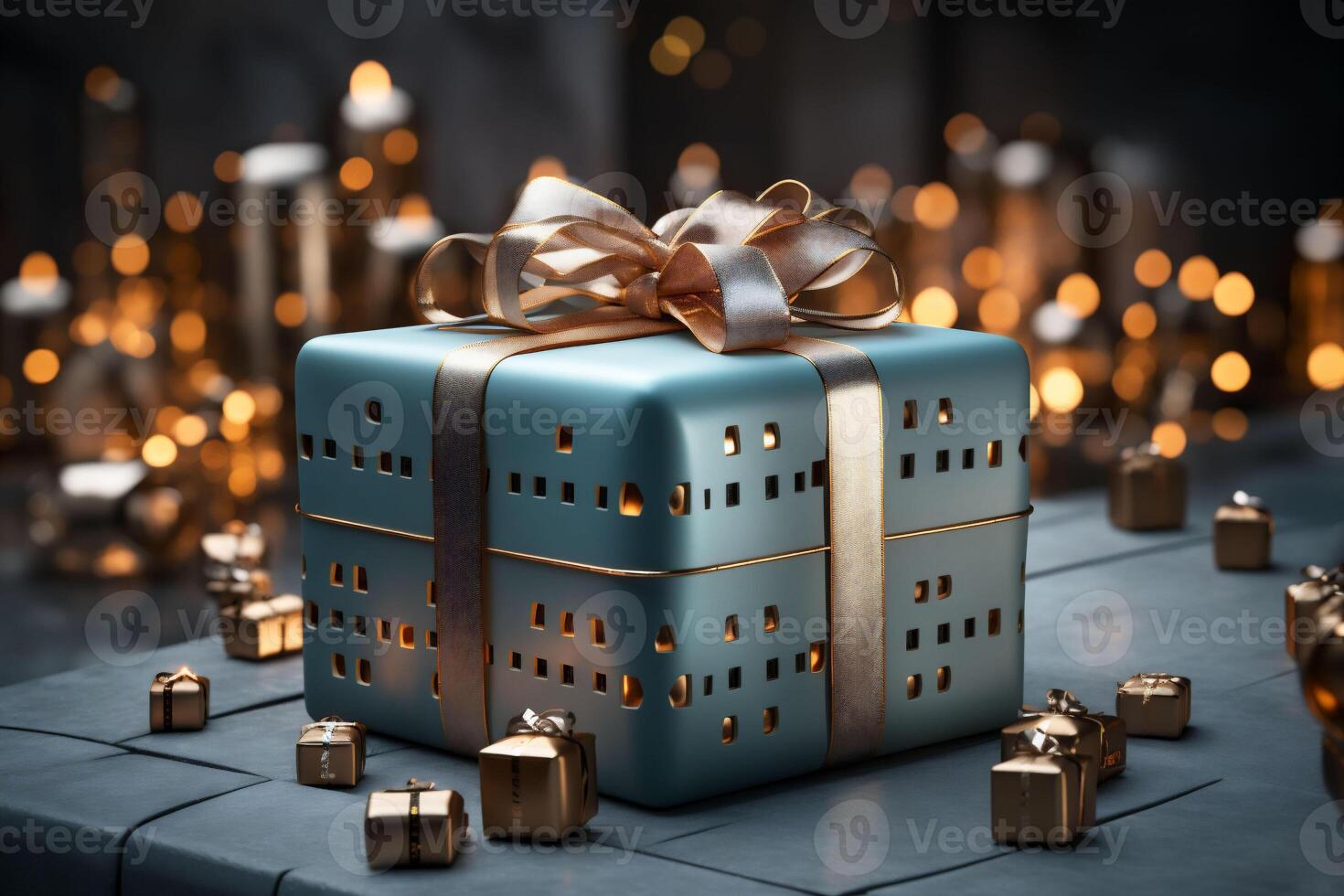 Modern high tech style Christmas gift box with bow photo