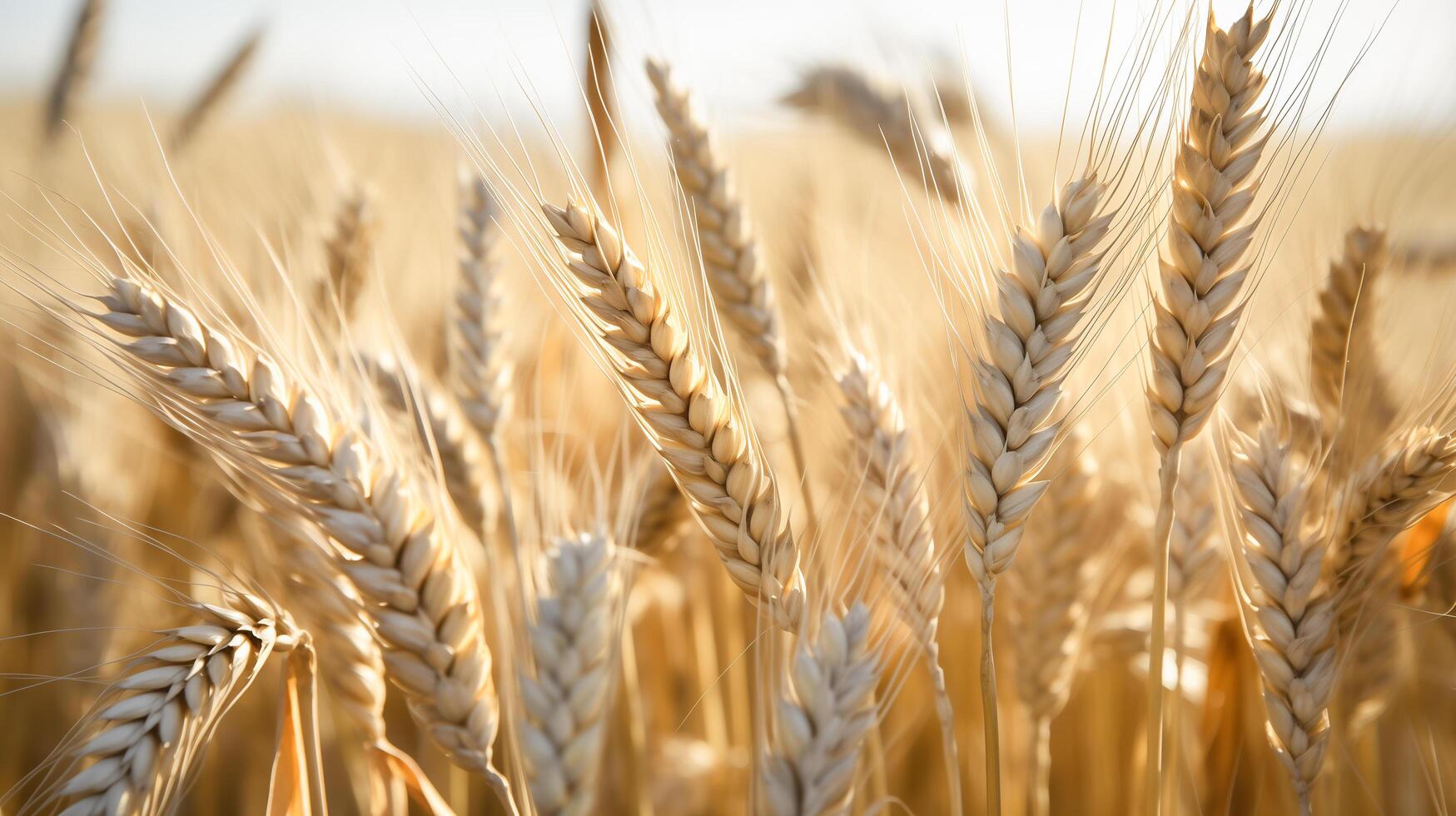 AI generated Wheat Field in Sunlight, Close up. photo