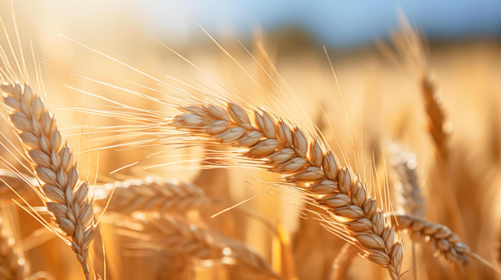 AI generated Wheat Field in Sunlight, Close up. photo