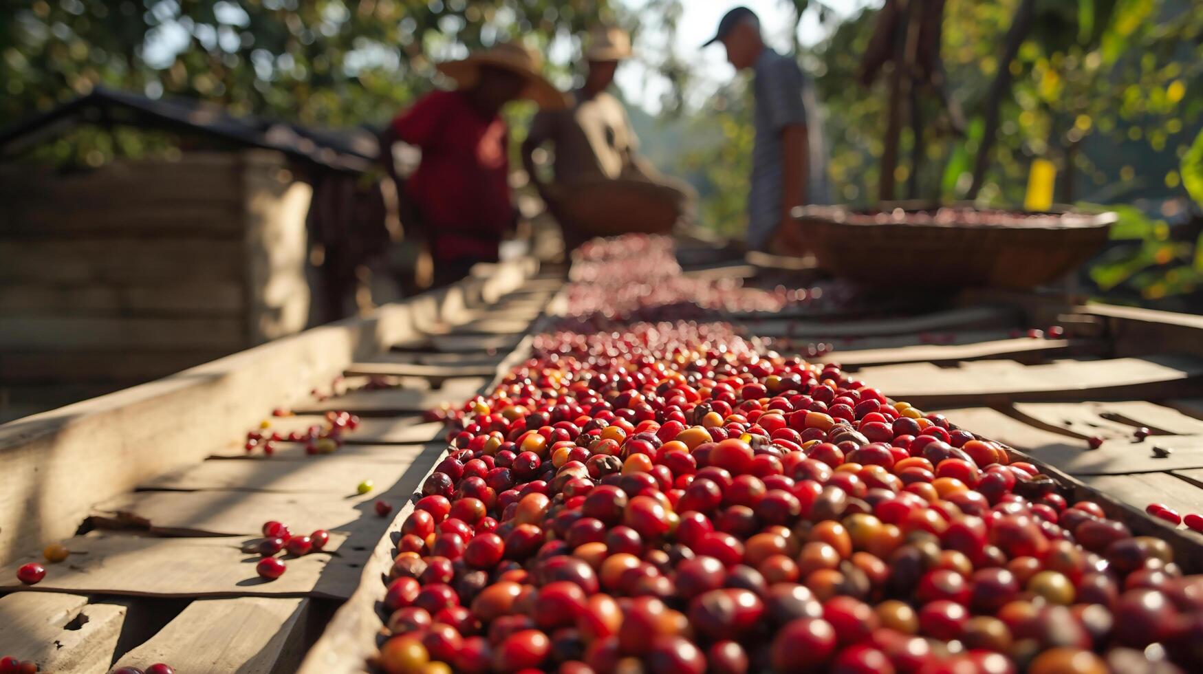 AI generated coffee beans are being sorted on a conveyor belt photo