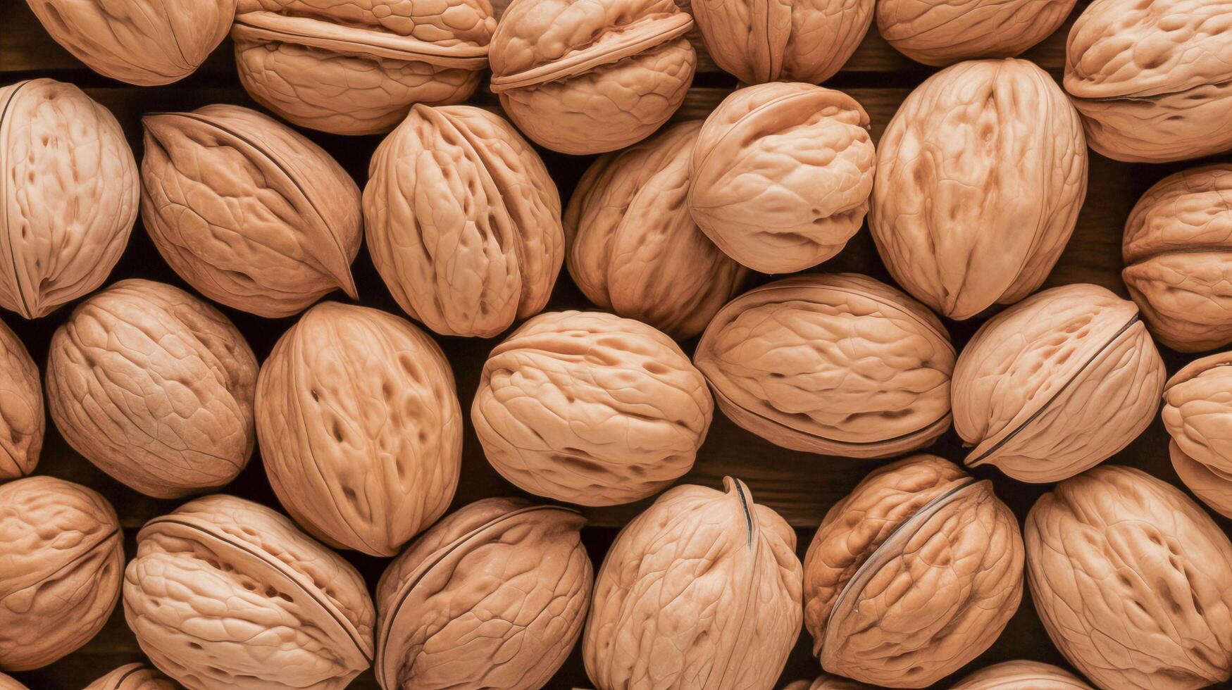 AI generated Walnuts on Background, Top View photo