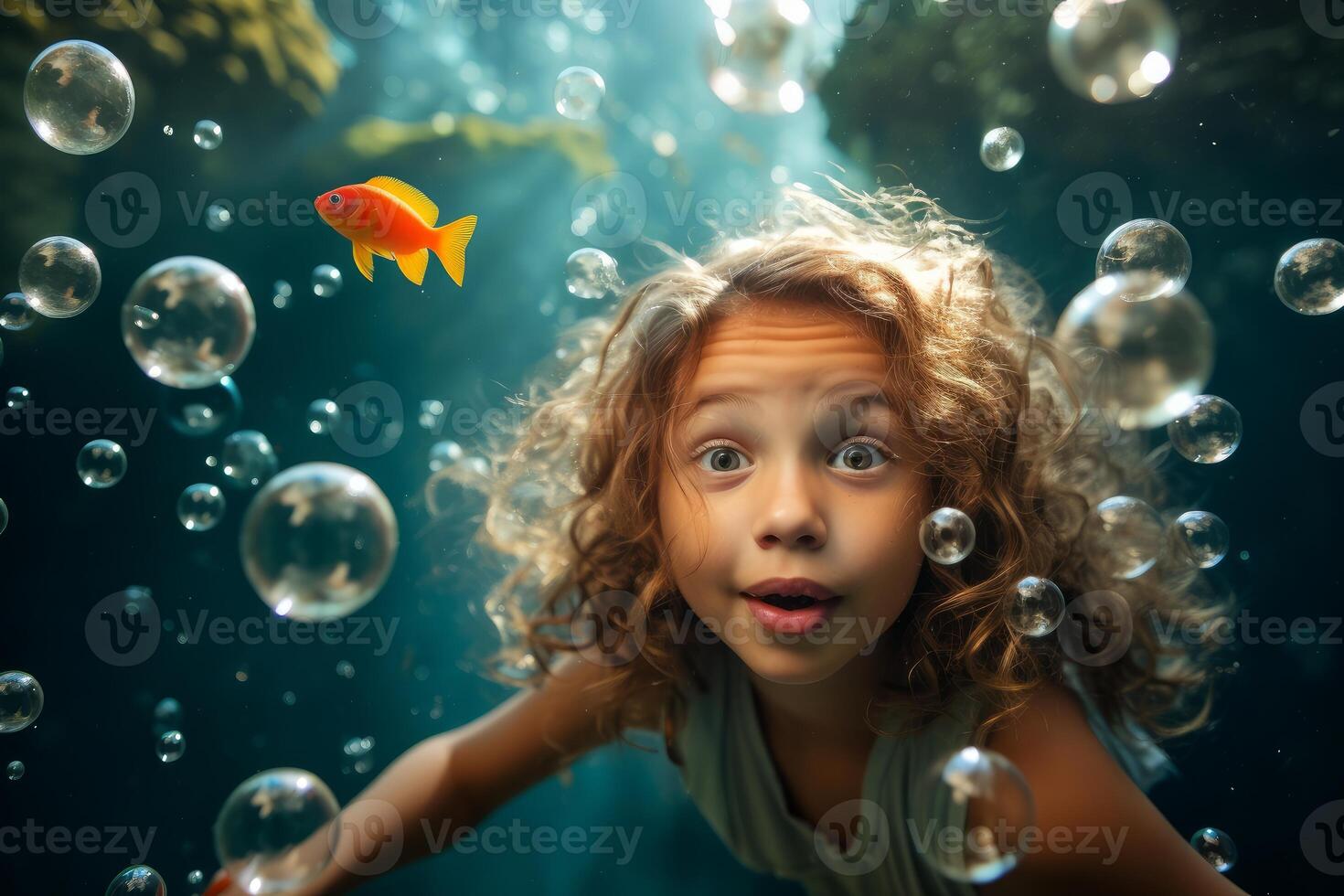 AI generated Aquatic Senior man snorkeling bubbles. Generate Ai photo