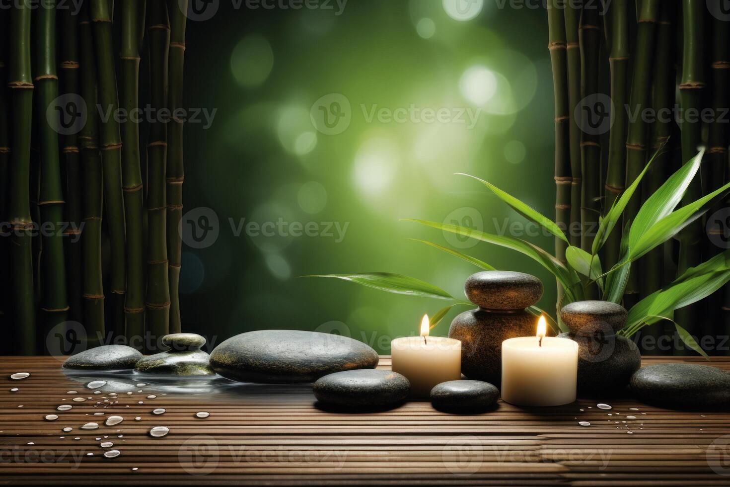 AI generated Therapeutic Spa bamboo stones. Generate Ai photo