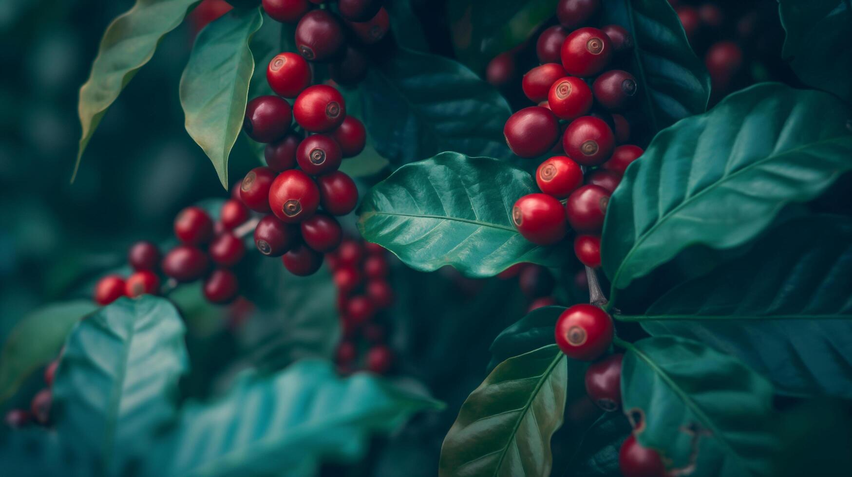 AI generated coffee beans on a tree branch photo