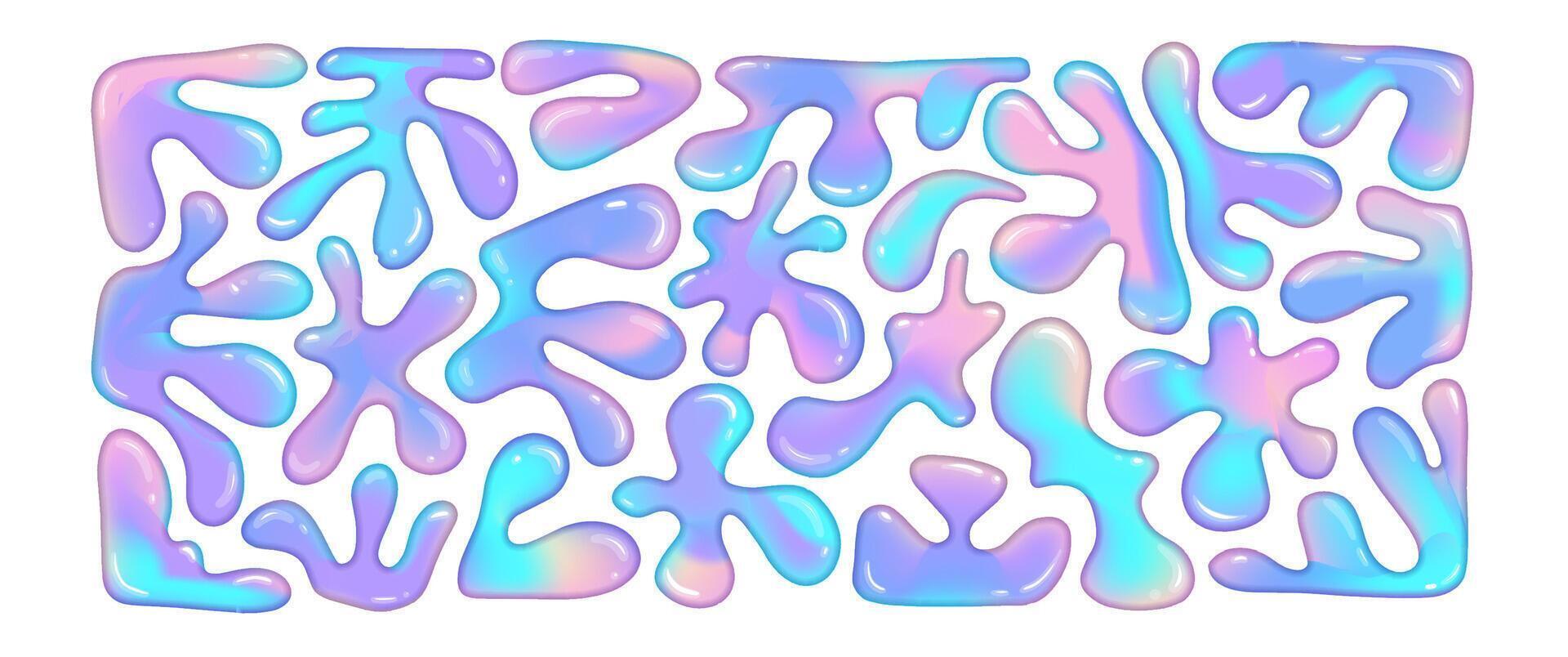 Slime liquid 3d shapes in y2k style isolated on a white background. Render of 3d plastic melt fluid form in aesthetic futuristic style. Trendy 90s vector illustration