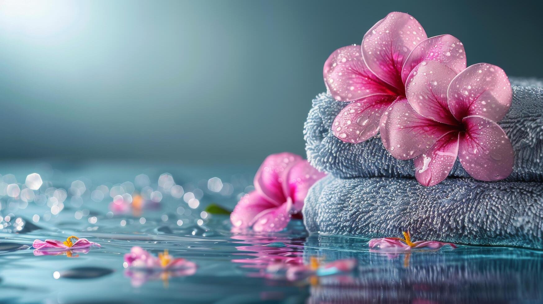 AI generated Stack of Towels With Daisies photo