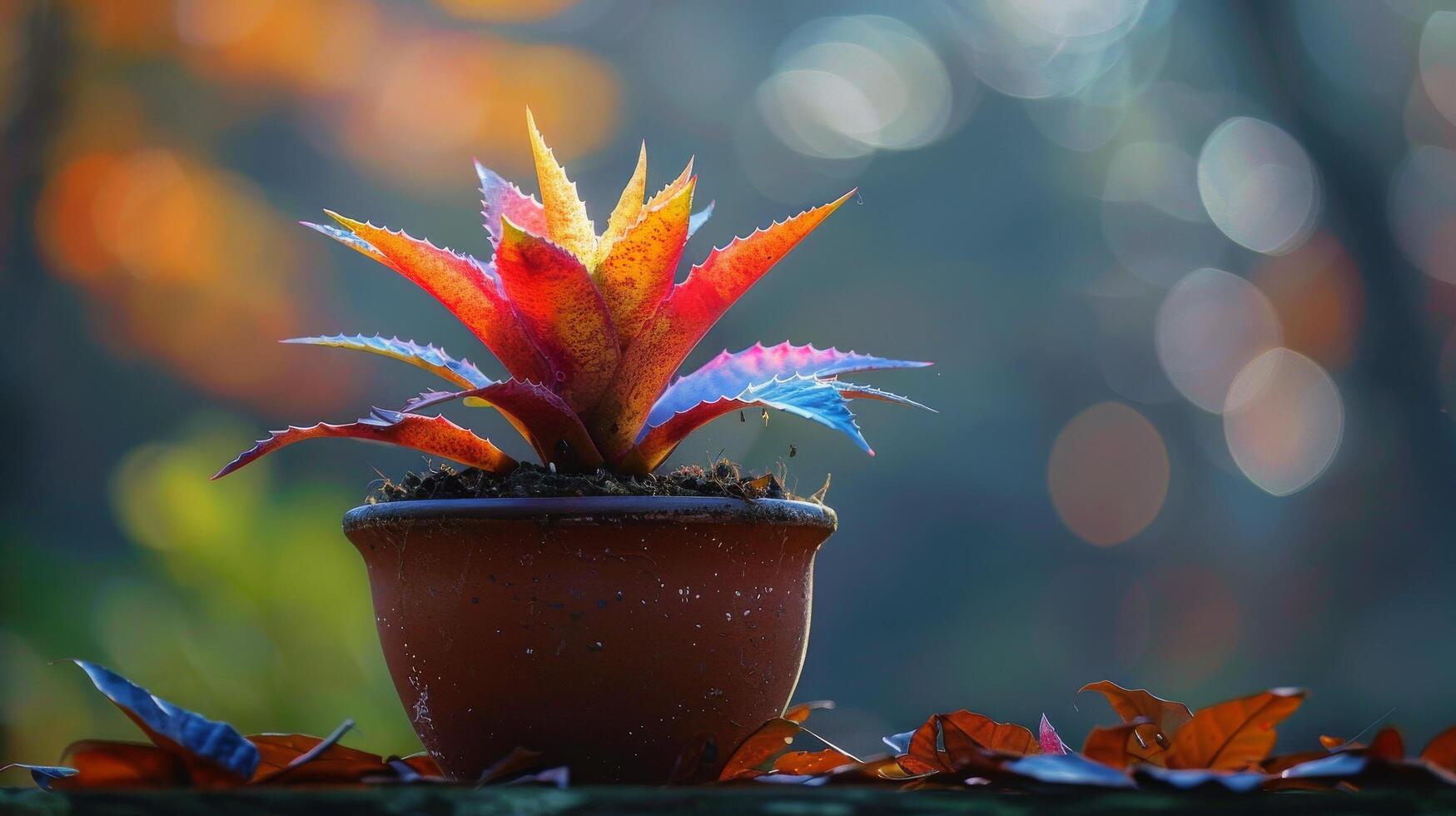 AI generated Potted Plant With Red and Yellow Leaves photo