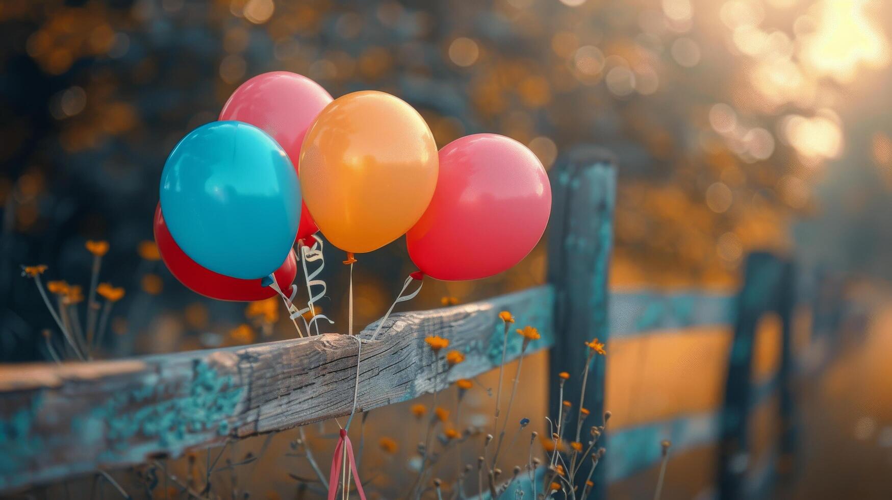AI generated Colorful Balloons on Wooden Fence photo