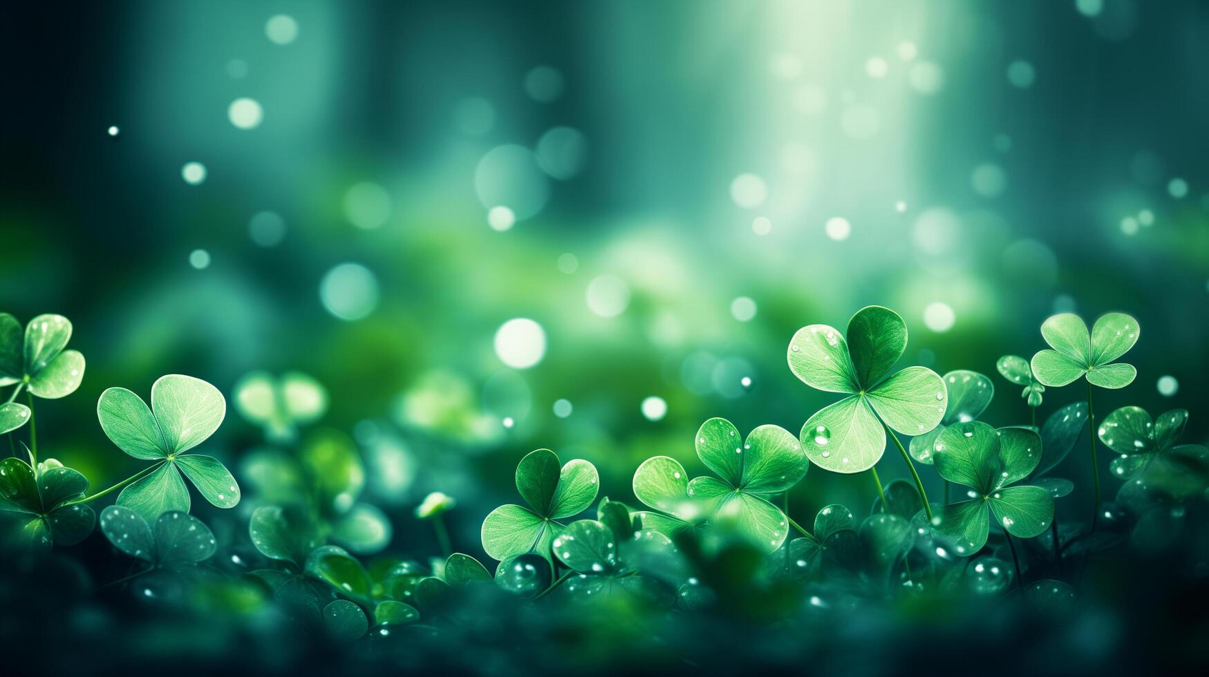 AI generated Clover green background, bokeh. photo