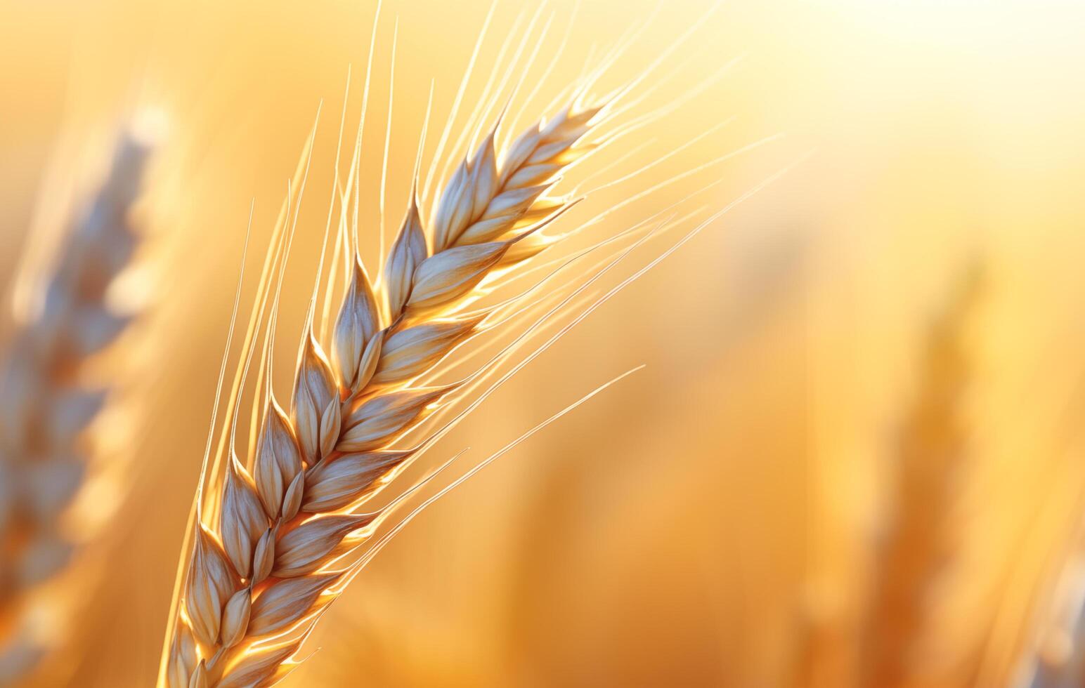 AI generated Wheat spike close-up, Sunset light photo