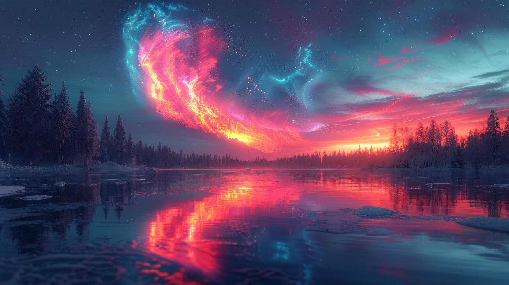 AI generated Cloud Heart Reflection in Lake photo