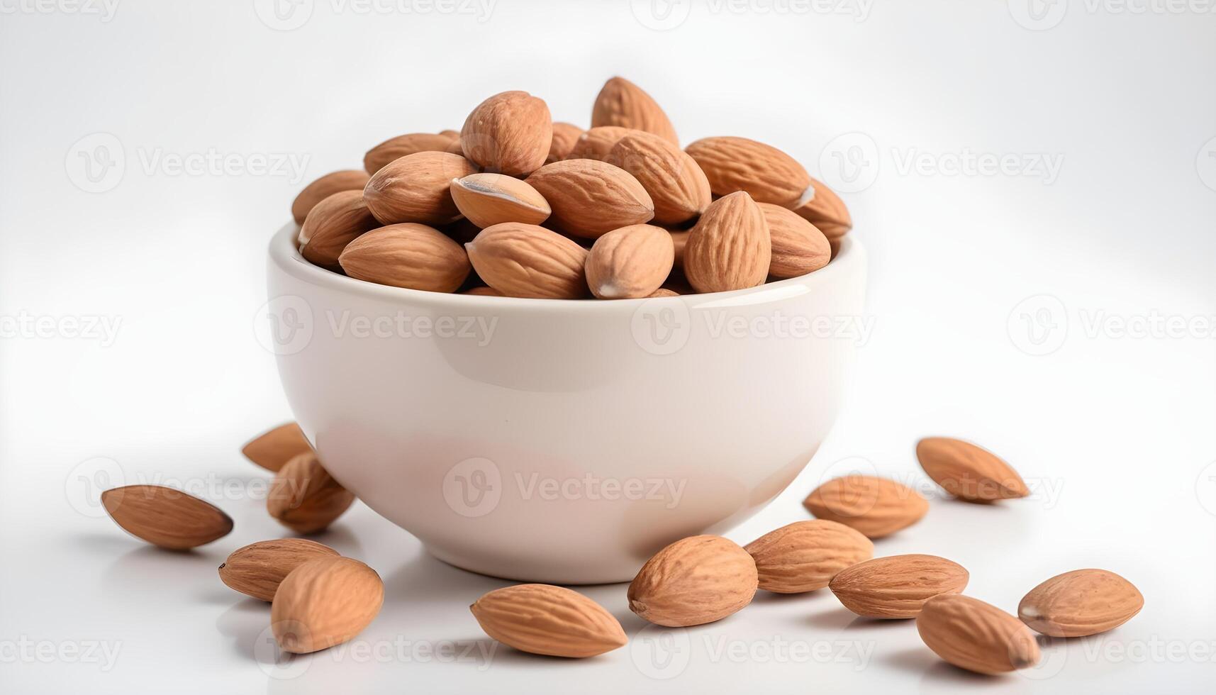 AI generated Almond nuts isolated on white background close up photo