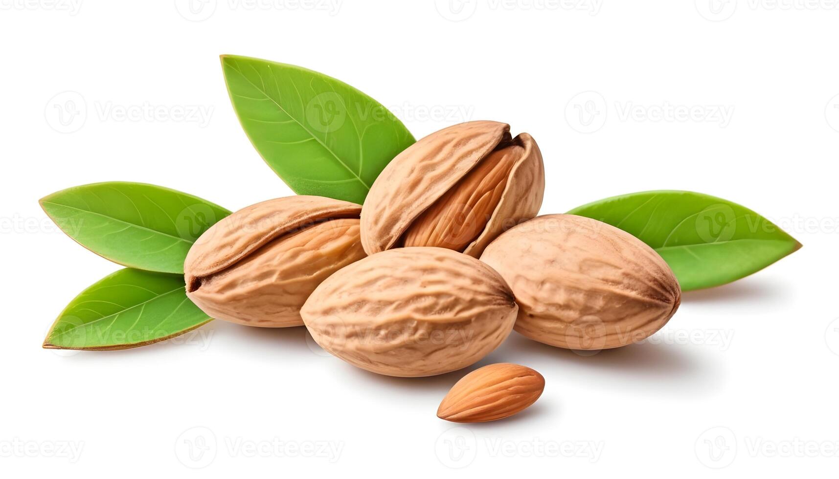 AI generated Almond nuts isolated on white background close up photo