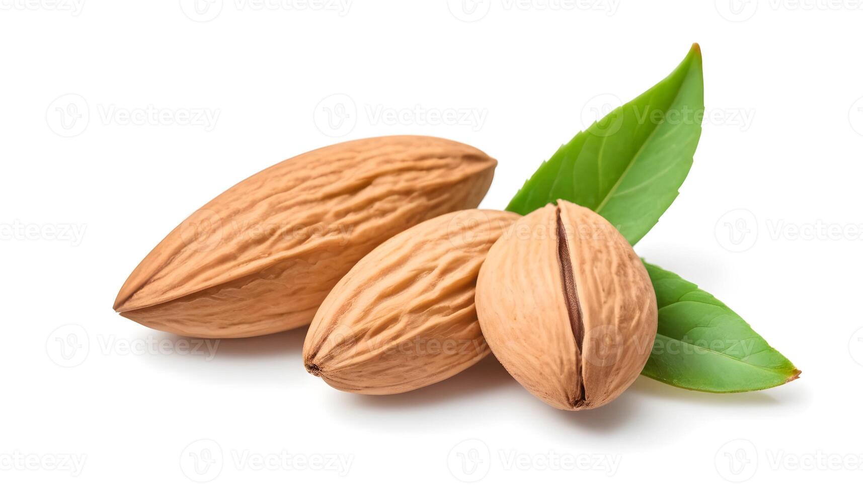 AI generated Almond nuts isolated on white background close up photo