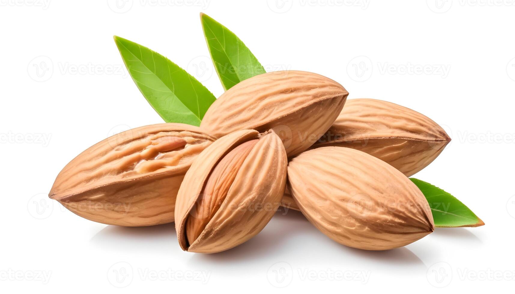 AI generated Almond nuts isolated on white background close up photo