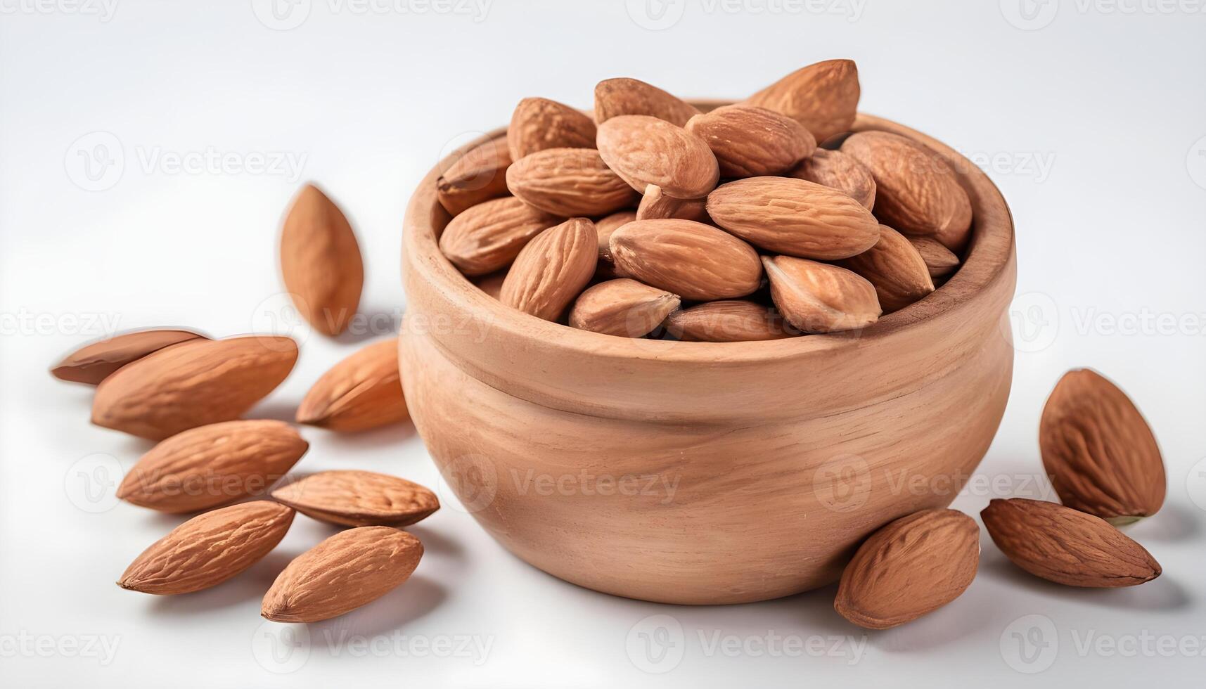 AI generated Almond nuts isolated on white background close up photo