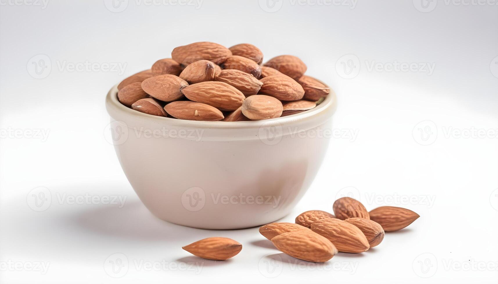 AI generated Almond nuts isolated on white background close up photo