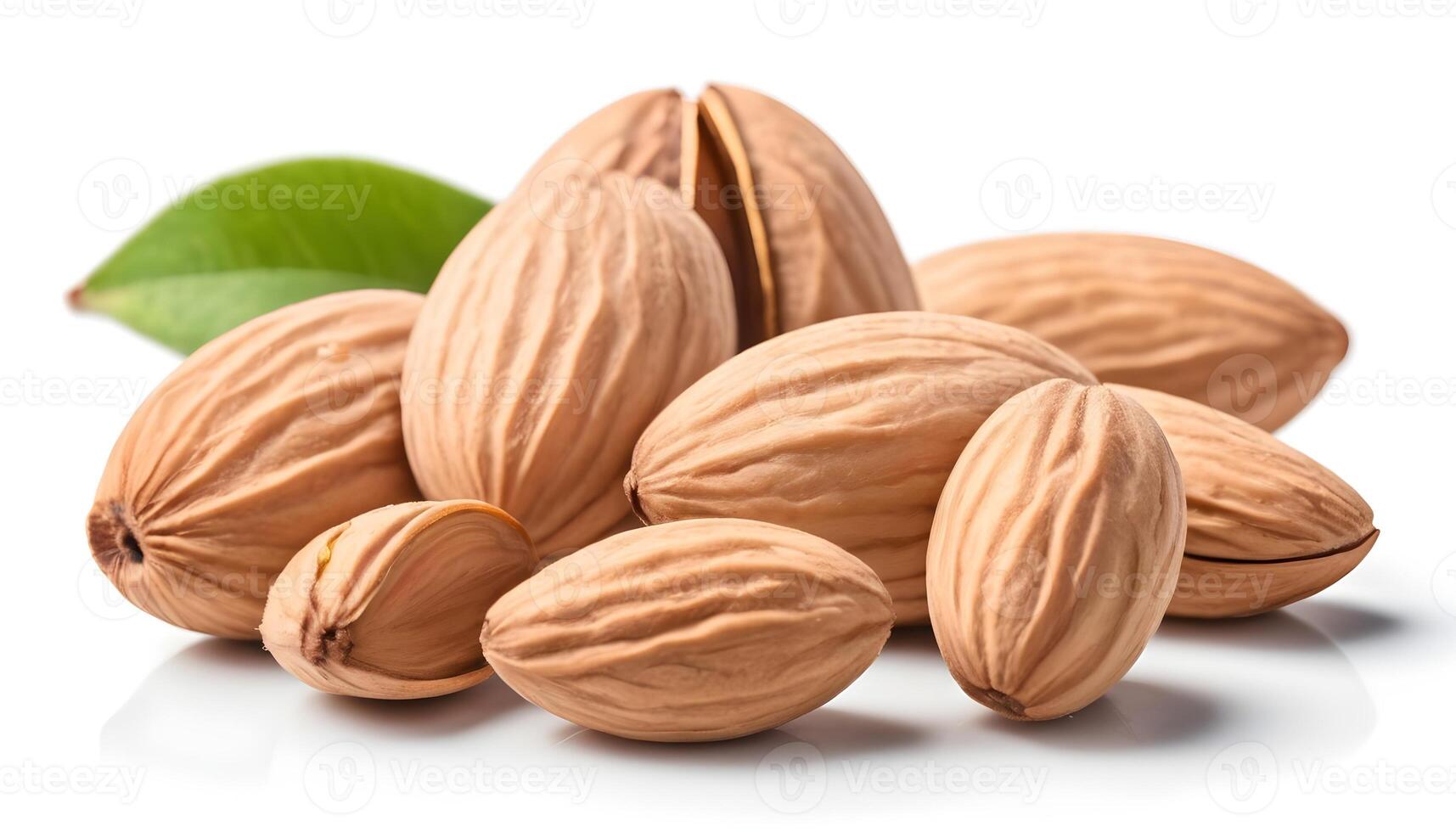 AI generated Almond nuts isolated on white background close up photo