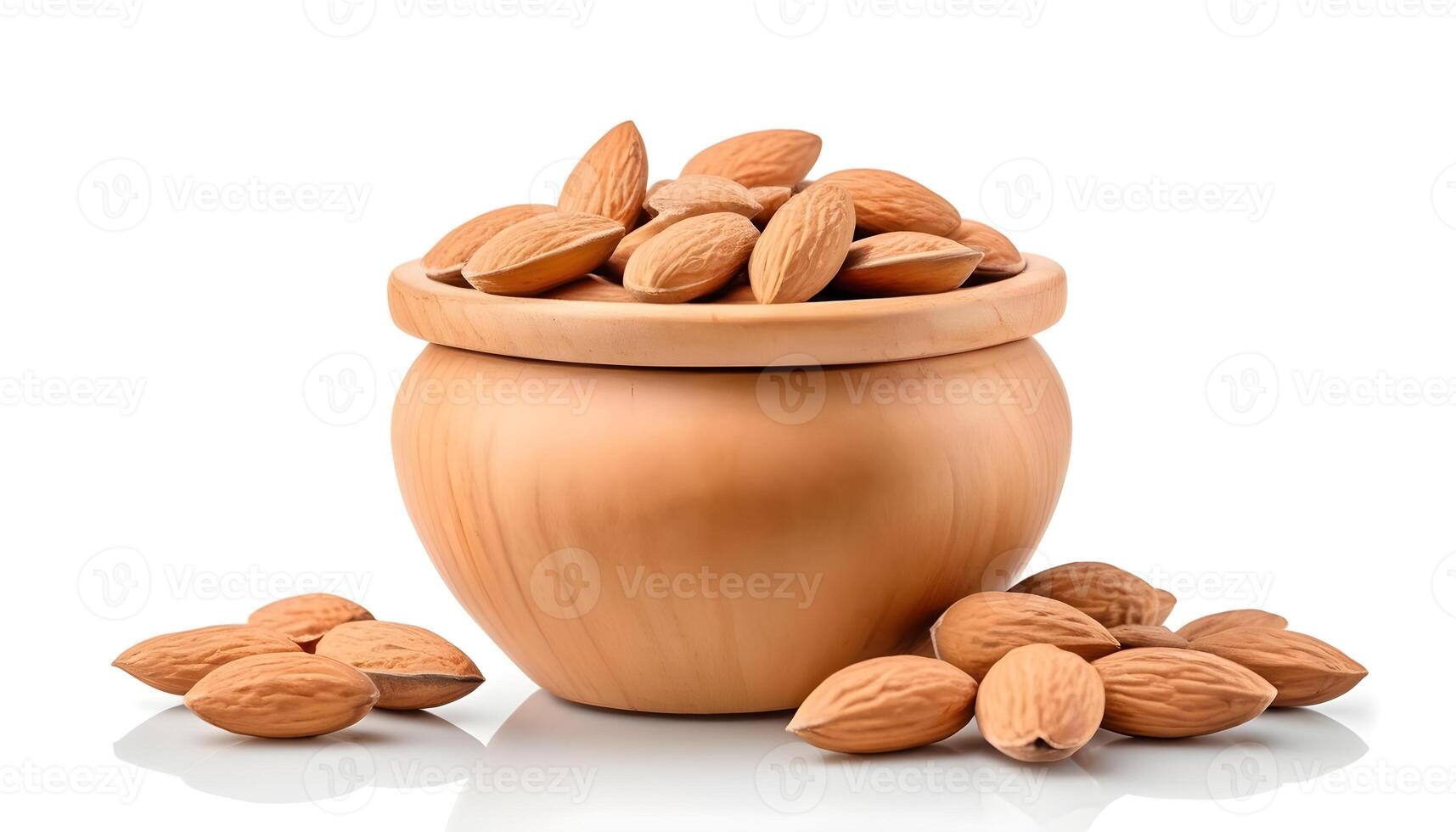 AI generated Almond nuts isolated on white background close up photo