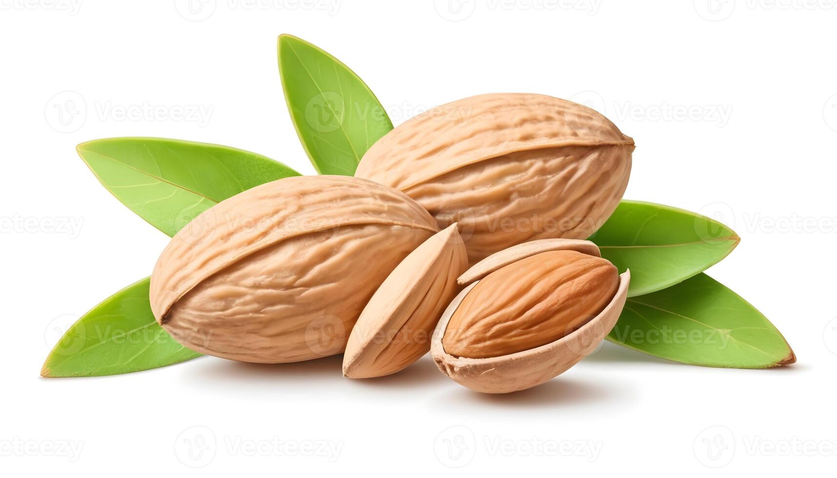 AI generated Almond nuts isolated on white background close up photo