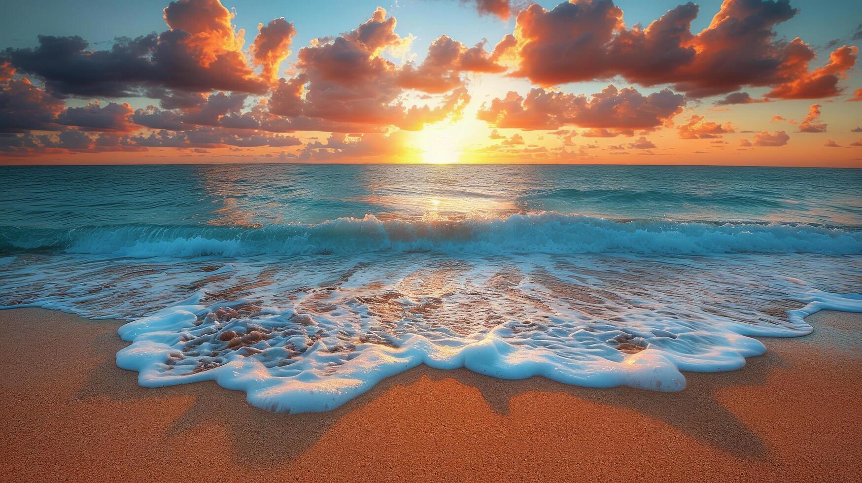 AI generated Sun Setting Over Ocean at Beach photo