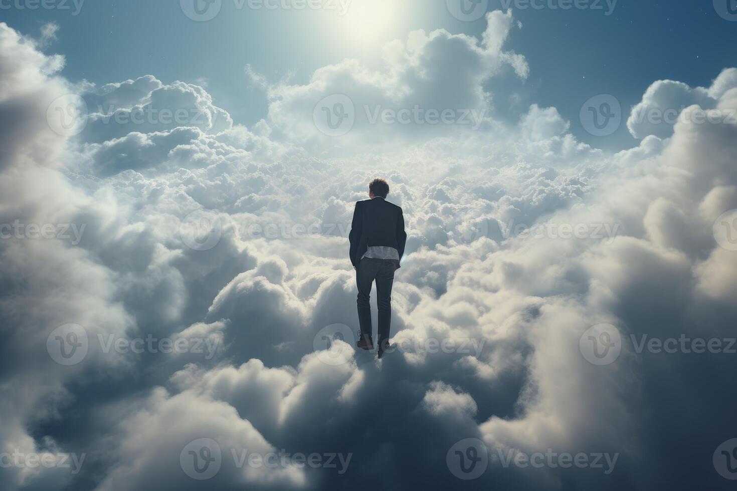 AI generated Lofty Man over clouds. Generate Ai photo