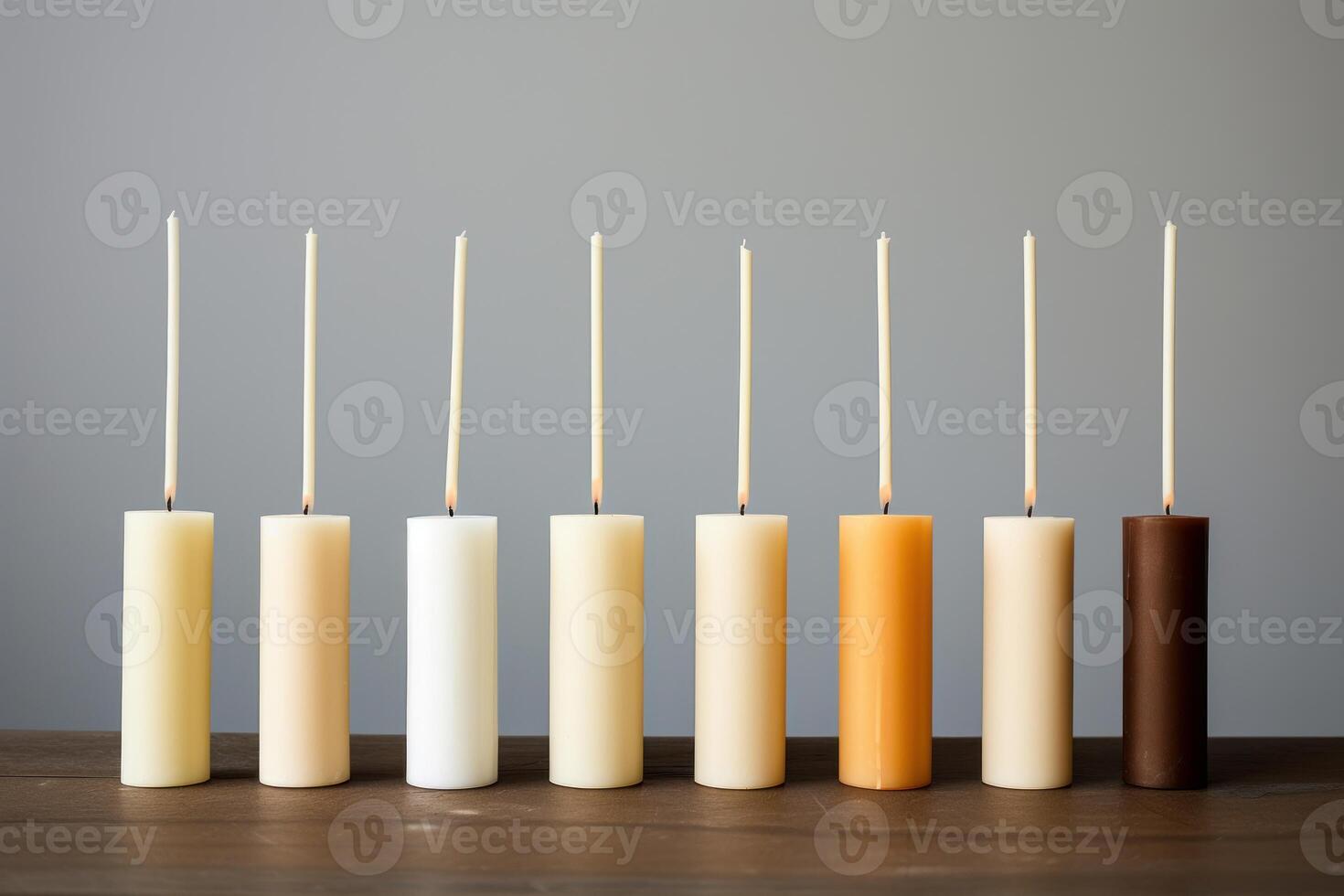 AI generated Sleek Minimalist eucalyptus table burning candles. Generate Ai photo
