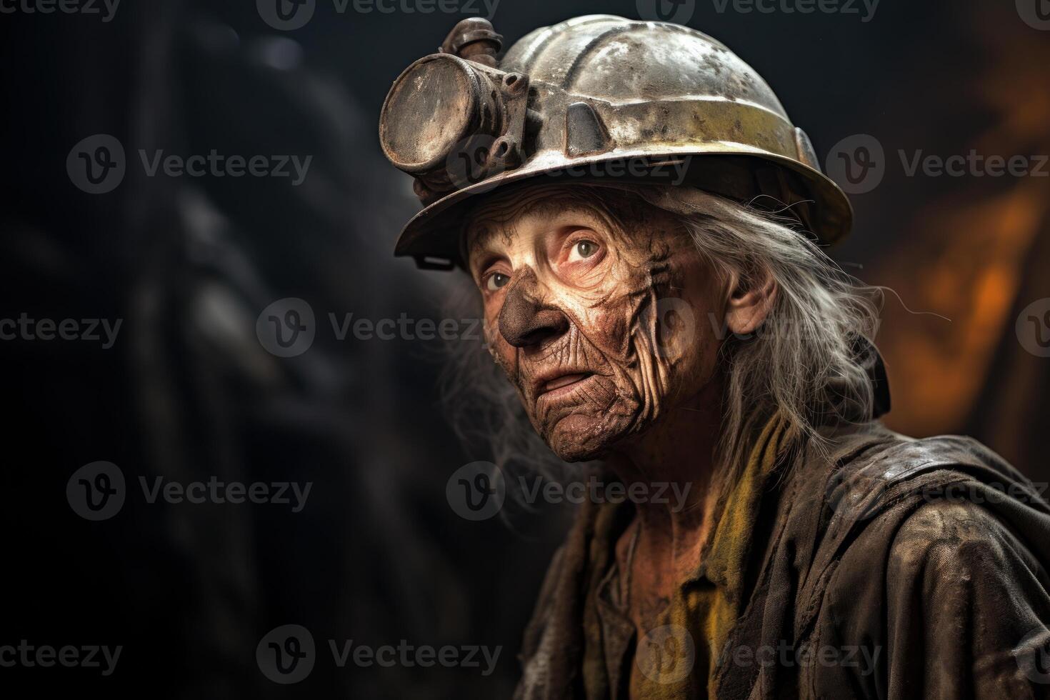 AI generated Grizzled Miner old woman mine. Generate Ai photo