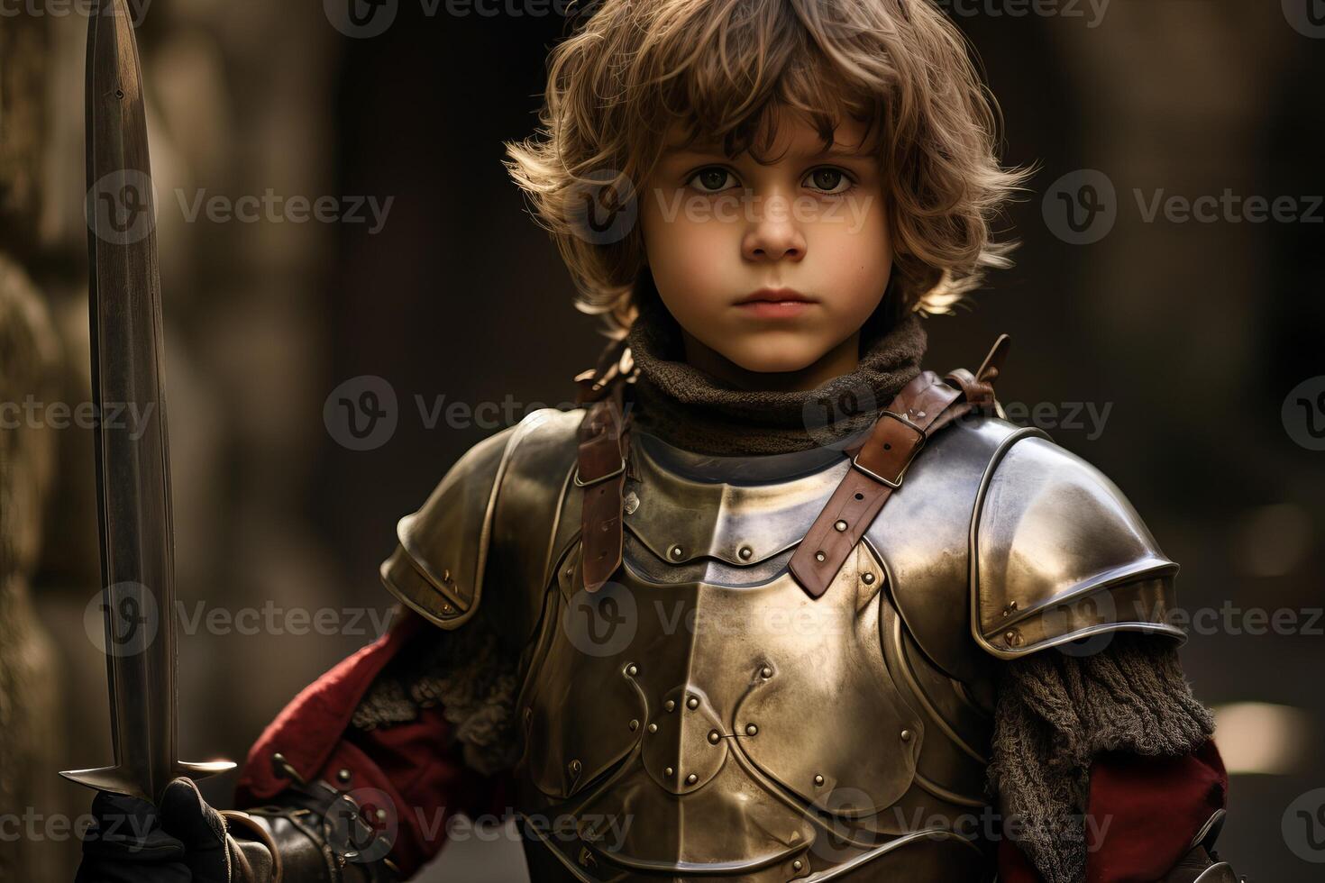 AI generated Diligent Medieval child knight. Generate Ai photo