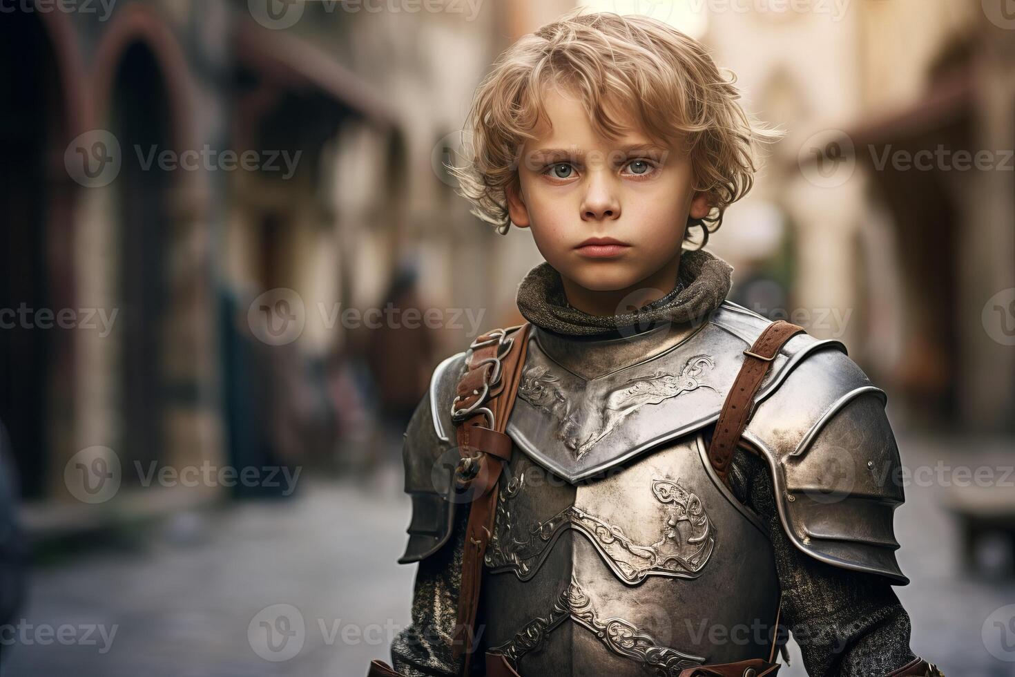 AI generated Medieval knight child. Generate Ai photo