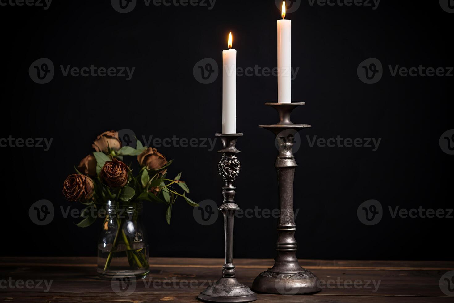 AI generated Decorative Metal vintage candlestick. Generate Ai photo