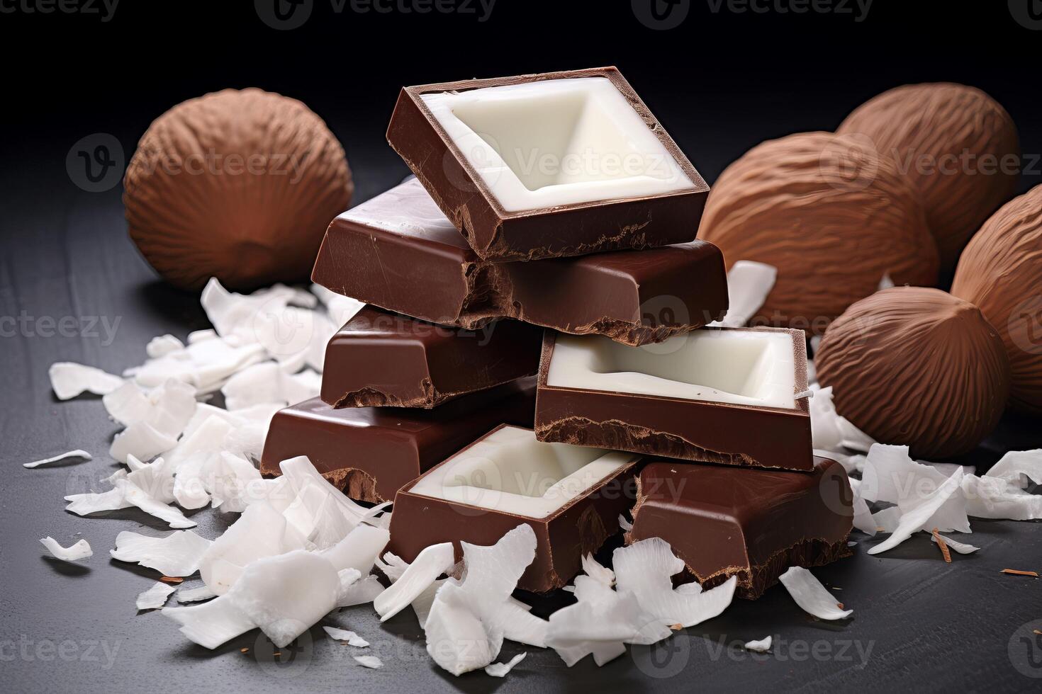 AI generated Velvety Milk chocolate coconut. Generate Ai photo