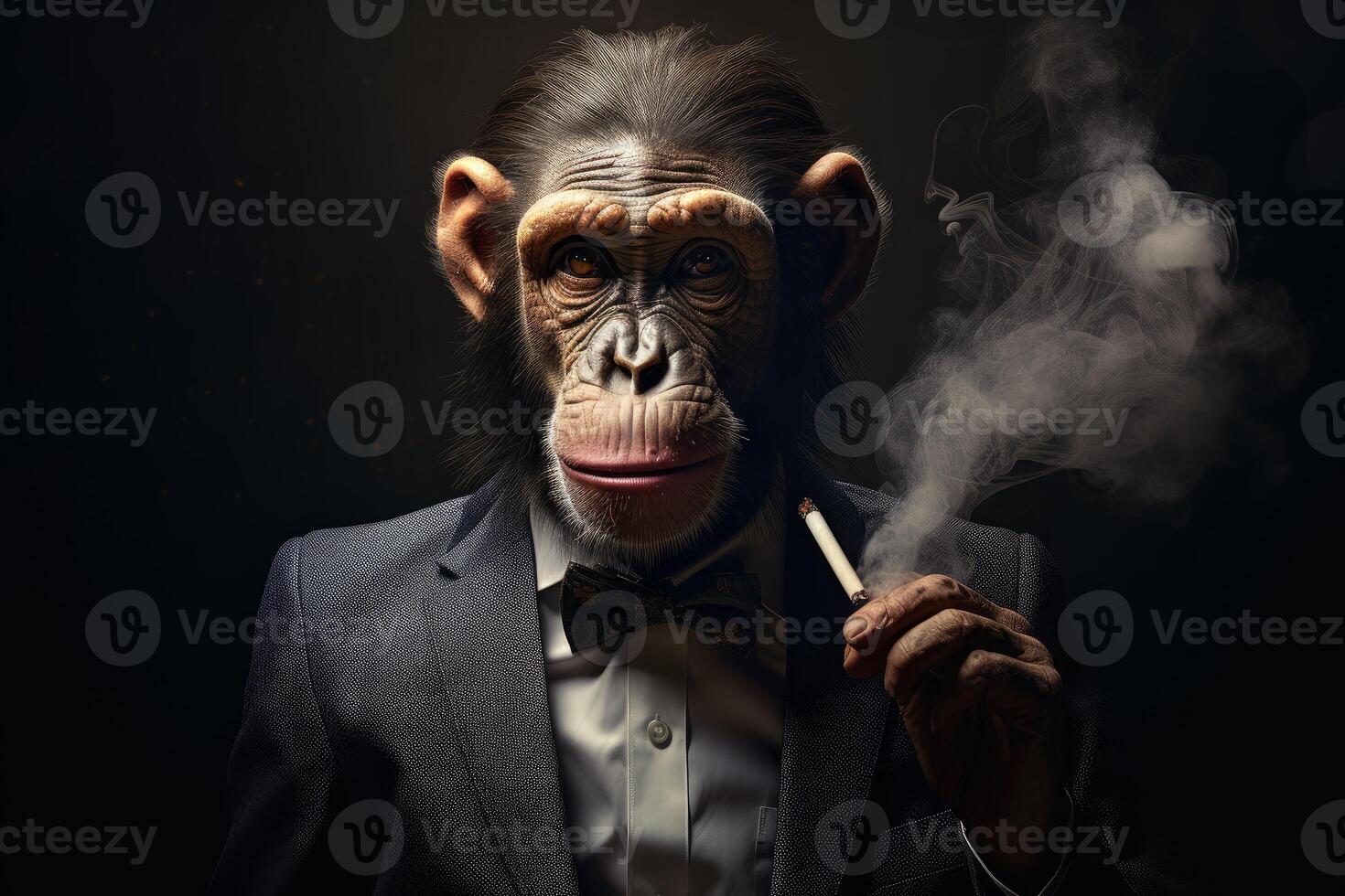 AI generated Intriguing Monkey smoking portrait. Generate ai photo