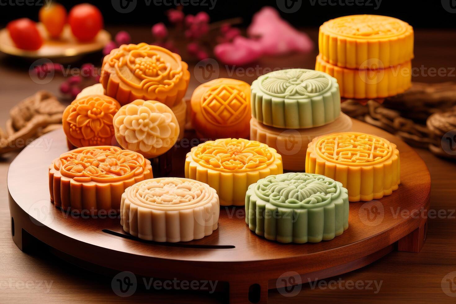 AI generated Traditional Moon cakes food. Generate Ai photo