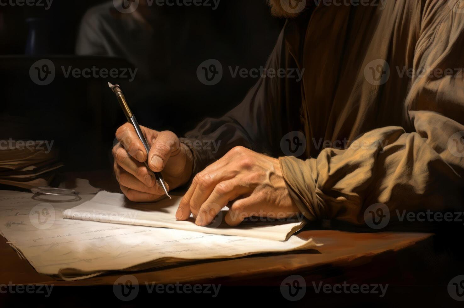 AI generated Focused Closeup photo of writing man. Generate ai