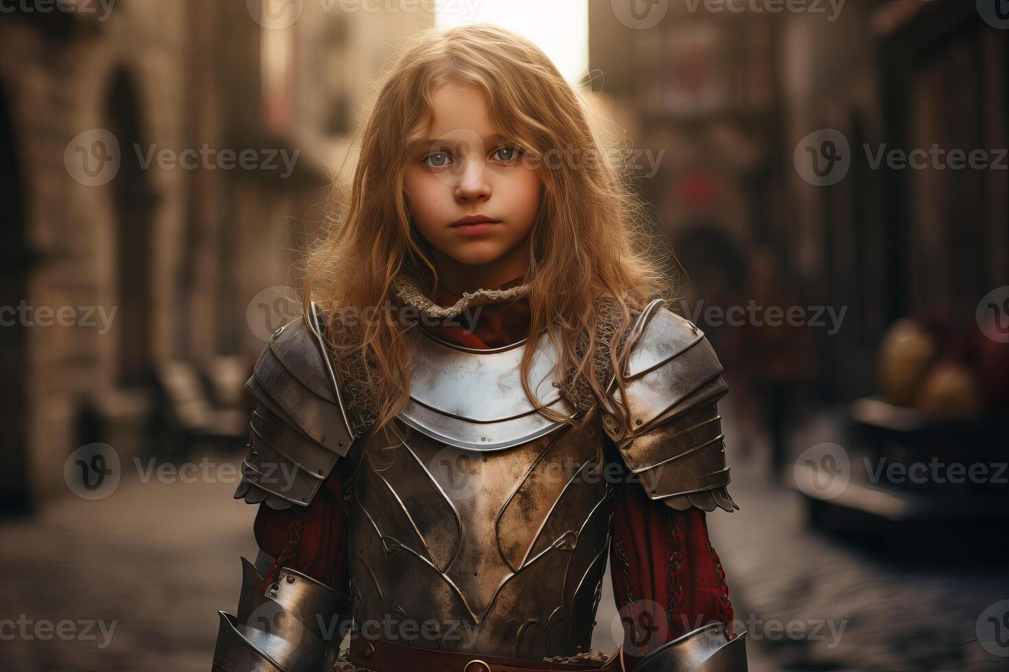 AI generated Medieval knight child girl. Generate Ai photo