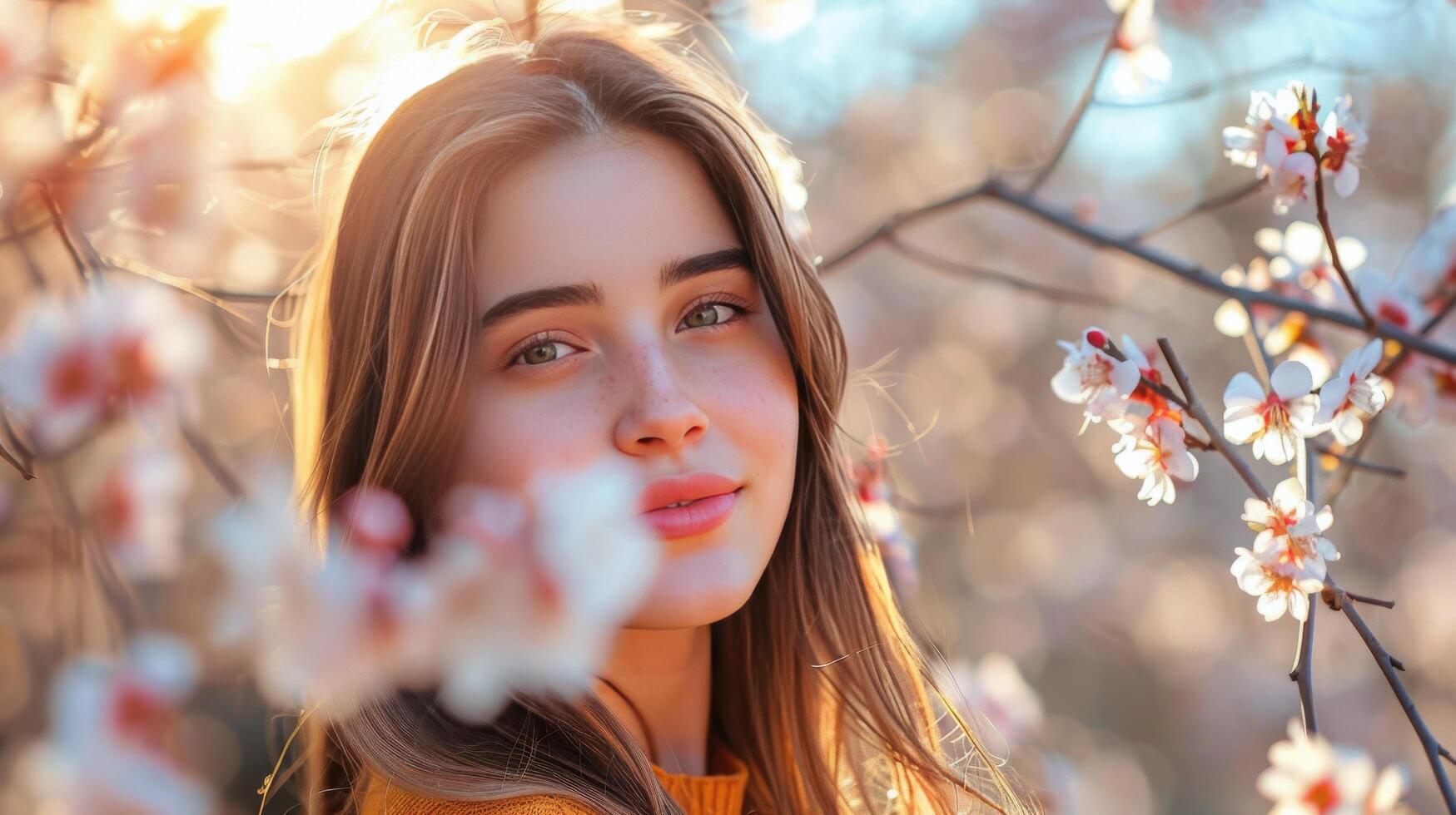 AI generated Woman With Blue Eyes and Flower in Hair photo