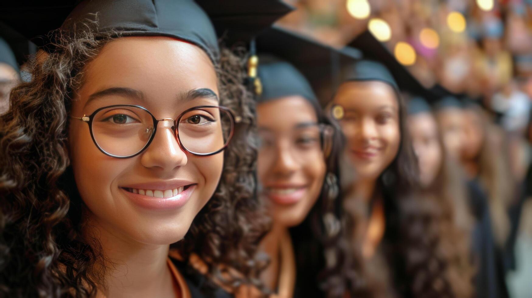 ai generado grupo de mujer en graduación tapas y vestidos foto