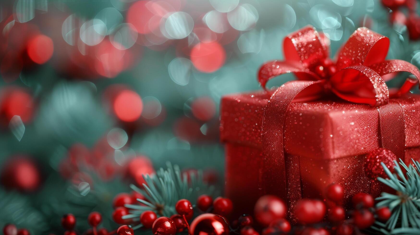 AI generated Red Gift Box Atop Christmas Tree photo